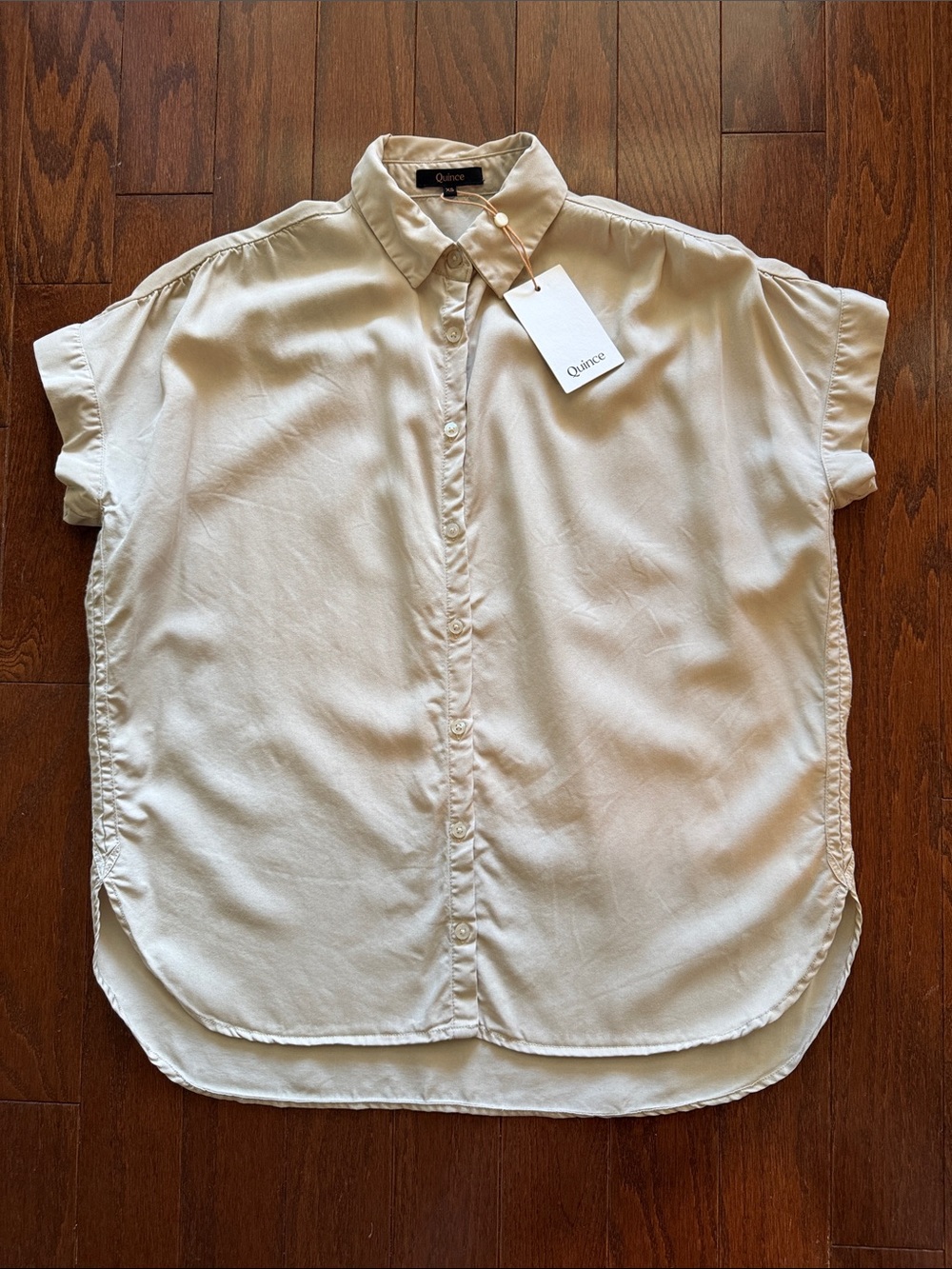 Quince Vintage Wash Tencel Camp Button-up Shirt Shale (taupe/light tan), XS NWT